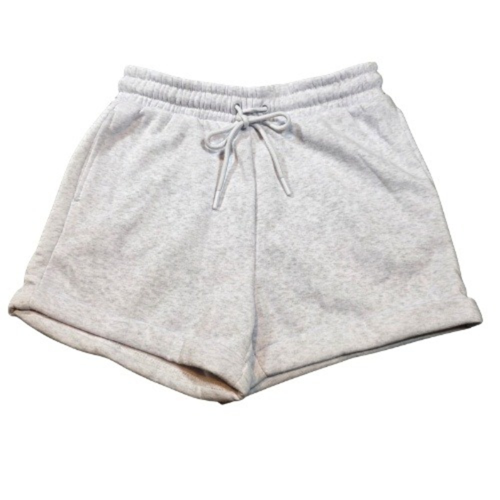 Womens S Gray High Waisted Fleece Sweat Shorts Drawstring Rolled Hem Relaxed